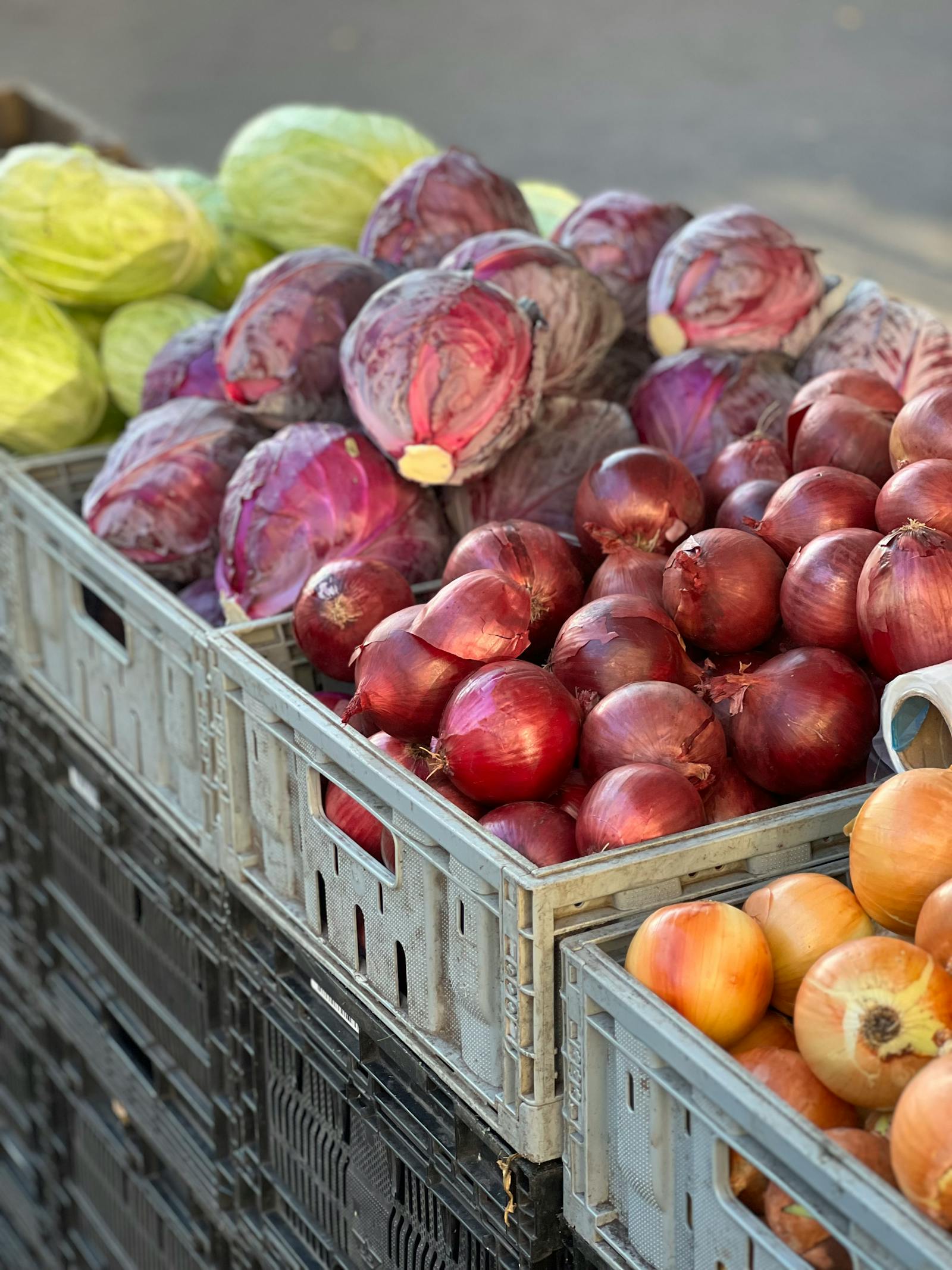 Fresh vegetables in market crates for wholesale movement